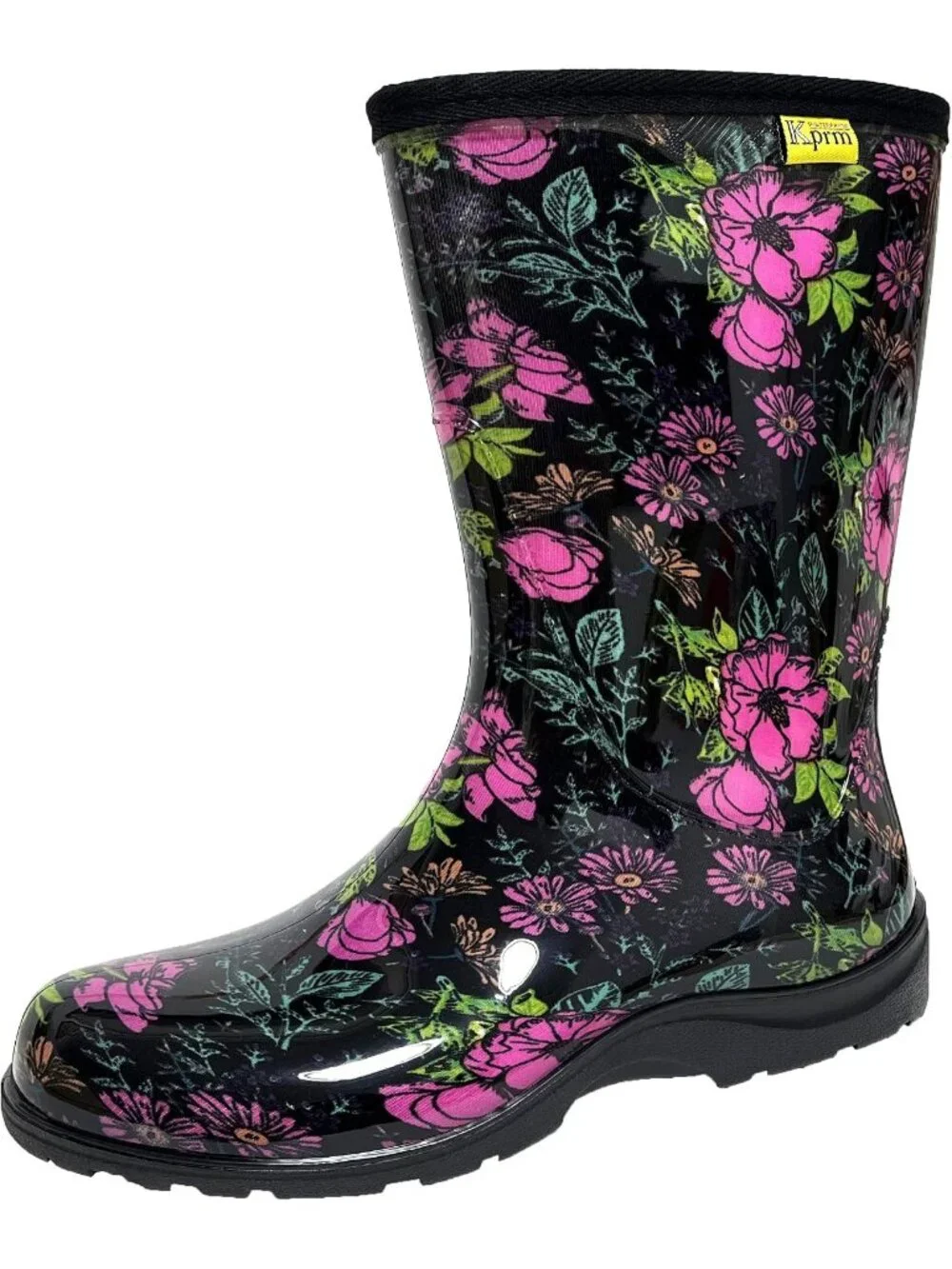 Women's Midsummer Black Rain Boots Waterproof Mid Calf Rubber Garden Shoes